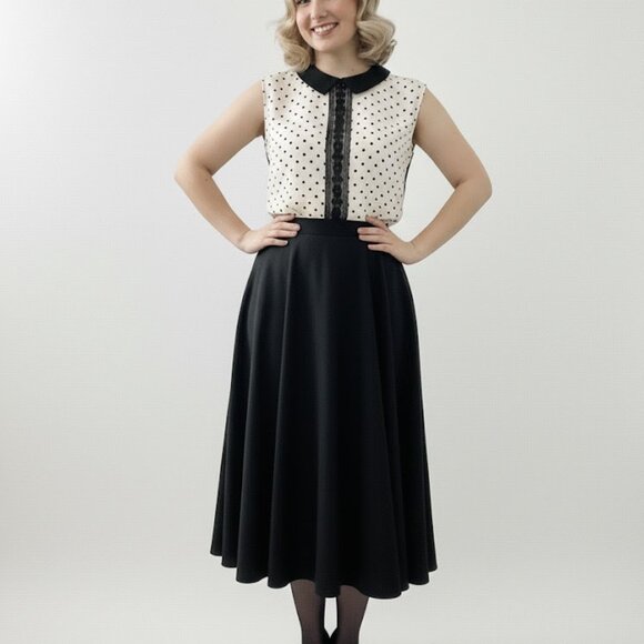 Vintage - Retro Style - Sheer - Polka Dot - 60s Style - Lace - Blouse / Top - M - Picture 1 of 14